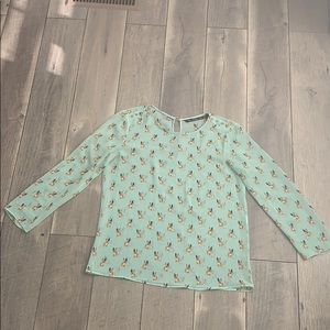 Zara sheer blouse with French bulldog print